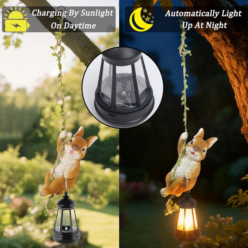 ZaaYee Solar Hanging Bunny Rabbit Statue, Outdoor Resin Animal Figurine with LED Lights for Garden, Fence, Porch, Patio, Yard Decor, Dusk to Dawn Auto On/Off - Image 3
